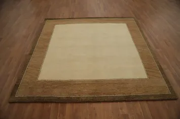 Elegant Two-Tone Beige and Brown Modern Gabbeh Area Rug 7x7