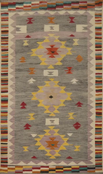 Stylish Gray Geometric Kilim Area Rug 5x8