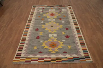 Stylish Gray Geometric Kilim Area Rug 5x8
