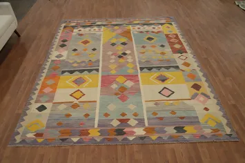 Vegetable Dye Tribal Wool Kilim Handwoven Area Rug 8x10