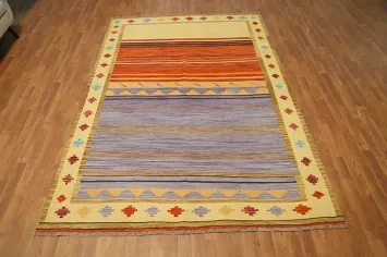 Unique Multicolor Striped Kilim Area Rug 6x10 with Geometric Shapes