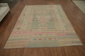 Vegetable Dye Tribal Wool Kilim Handwoven Area Rug 9x12