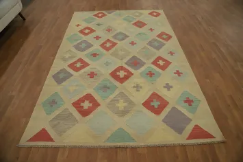 Vegetable Dye Geometric Kilim Handwoven Area Rug 6x9