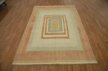 Pastel Geometric Kilim Area Rug 5x8 Multi-Layered Rectangle Design