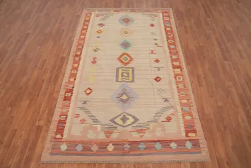 Vegetable Dye Geometric Kilim Handwoven Area Rug 5x8