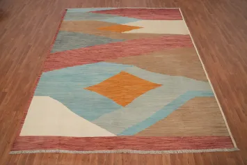 Vegetable Dye Geometric Kilim Flat Weave Area Rug 8x10