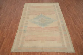 Vegetable Dye Geometric Kilim Flat Weave Area Rug 7x10