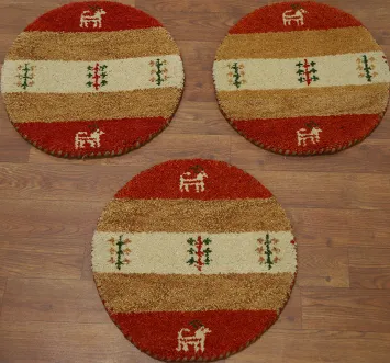 Set of Three Round Gabbeh Handmade Rugs 1x1