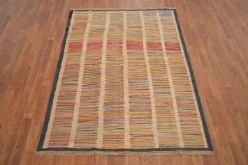 Vegetable Dye Striped Wool Kilim Handwoven Rug 5x6