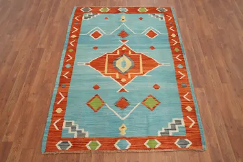 Vegetable Dye Blue Kilim Handwoven Rug 4x6