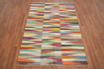 Vegetable Dye Modern Wool Kilim Handwoven Rug 4x6