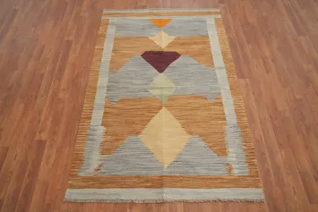Vegetable Dye Geometric Wool Kilim Handwoven Rug 4x6