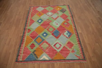 Vegetable Dye Geometric Kilim Handwoven Rug 4x6