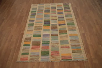 Vegetable Dye Modern Striped Kilim Handwoven Rug 4x6