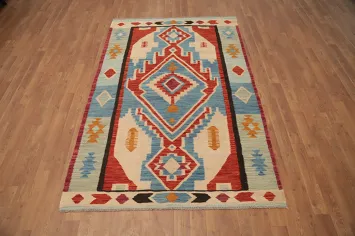 Vegetable Dye Blue Kilim Handwoven Rug 4x6