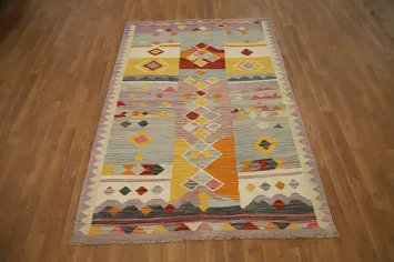 Vegetable Dye Geometric Kilim Flat Weave Rug 4x6