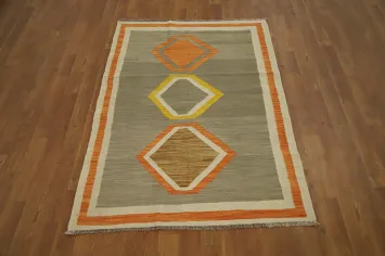 Vegetable Dye Geometric Kilim Flat Weave Rug 3x5