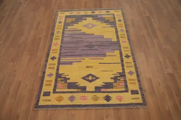 Vegetable Dye Geometric Kilim Wool Accent Rug 3x5
