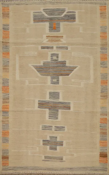 Vegetable Dye Geometric Kilim Flat Weave Rug 3x5