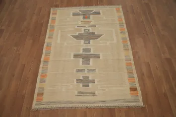 Vegetable Dye Geometric Kilim Flat Weave Rug 3x5