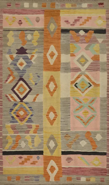 Vegetable Dye Tribal Wool Kilim Handwoven Rug 3x5