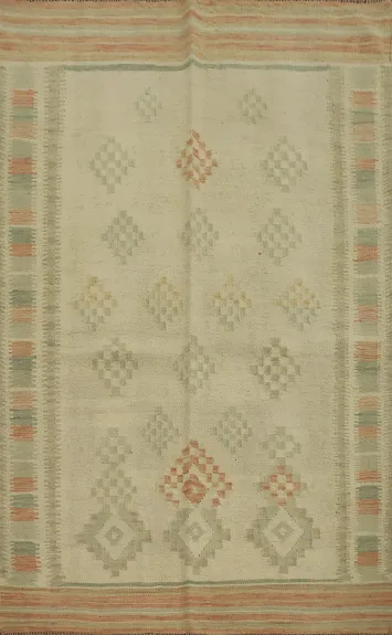 Vegetable Dye Geometric Wool Kilim Handwoven Rug 4x6