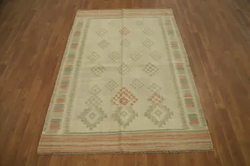 Vegetable Dye Geometric Wool Kilim Handwoven Rug 4x6