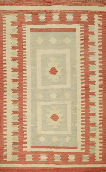 Charming Geometric Kilim Wool Rug 4x6 Perfect for Bright Interiors