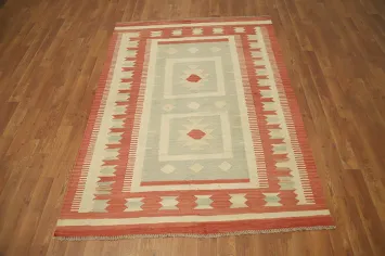 Charming Geometric Kilim Wool Rug 4x6 Perfect for Bright Interiors