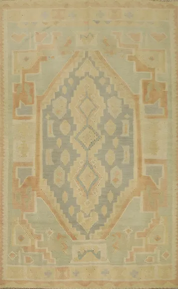 Soft Pastel Colors Enhance This Geometric Kilim Wool Rug 4x6