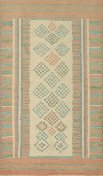 Elegant Pastel Geometric Kilim Wool Rug 4x6 for Modern Spaces