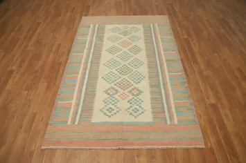 Elegant Pastel Geometric Kilim Wool Rug 4x6 for Modern Spaces