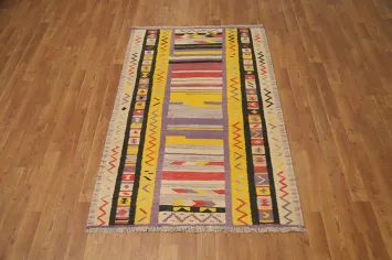 Colorful Striped Kilim Wool Rug 3x5 with Dynamic Patterns for Any Space