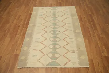 Earthy Tones and Pastel Accents Geometric Kilim Wool Rug 3x5