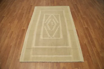 Elegant Neutral Toned Kilim Wool Rug 3x5 with Geometric Design