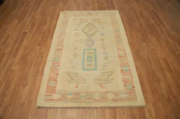 Pastel Tones Geometric Kilim Wool Rug 3x5 add Subtle Elegance