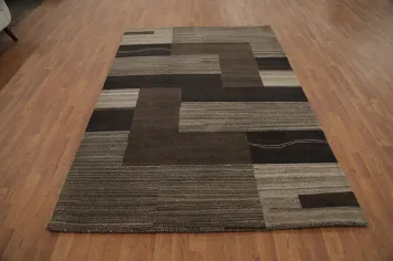 Chic Geometric Gabbeh Area Rug 5x8 with Rich Chocolate and Taupe Shades