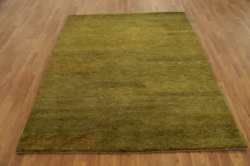Elegant Olive Green Handmade Wool Gabbeh Rug 5x6