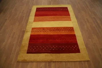 Elegant Stripes: Soft Textures in a Stunning Gabbeh Rug 5x7