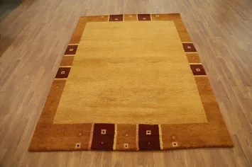 Modern Yellow Gabbeh Area Rug 6x8 with Borders for Chic Spaces