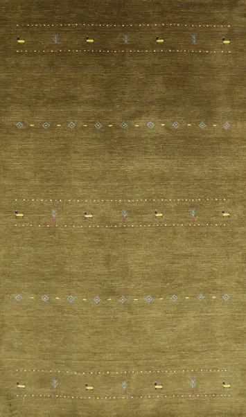 Handcrafted Gabbeh Area Rug 5x8 in Earth Tones with Delicate Accents