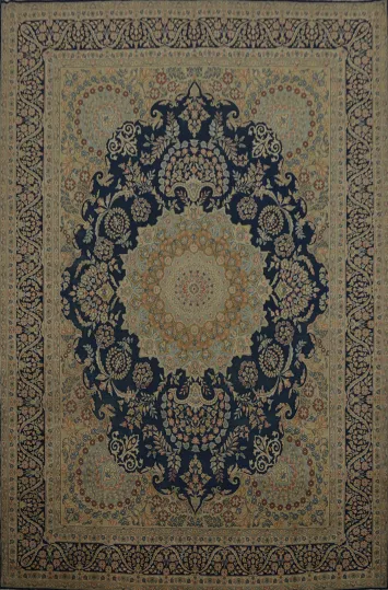 Vegetable Dye Blue Kerman Persian Area Rug 10x13