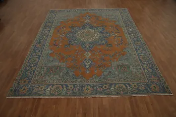 Orange Wool Medallion Tabriz Persian Area Rug 9x12