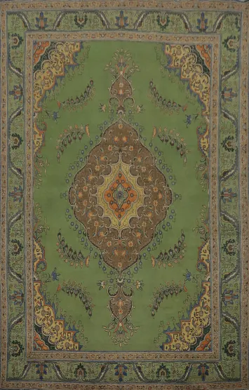 Traditional Green Tabriz Persian Area Rug 9x13