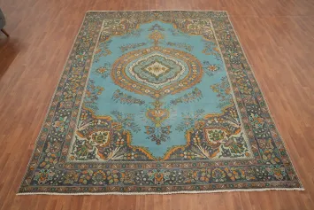 Light Blue Medallion Tabriz Persian Area Rug 9x12