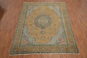 Vintage Wool Medallion Tabriz Persian Area Rug 9x12