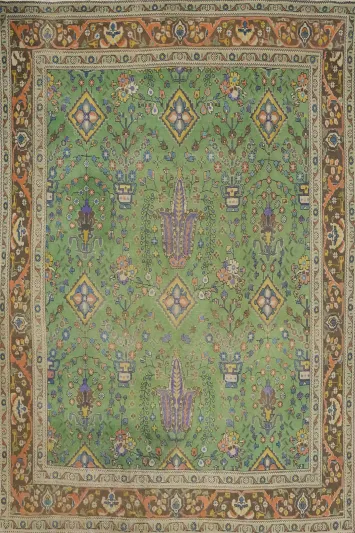 Green Floral Tabriz Persian Area Rug 9x11