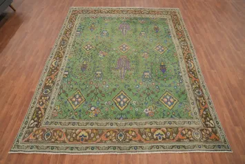 Green Floral Tabriz Persian Area Rug 9x11