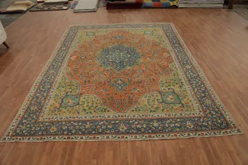 Orange Wool Floral Tabriz Persian Area Rug 10x13