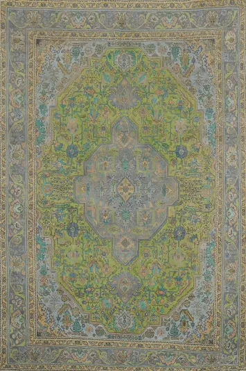 Green Geometric Tabriz Persian Area Rug 10x12